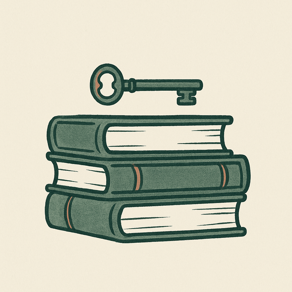 Pilha de livros com chave antiga